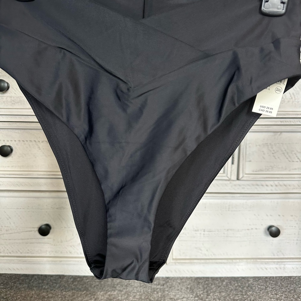Aerie Black High Cut Cheeky Bikini Bottom